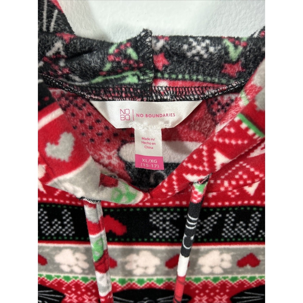 No Boundaries Junior XL 15/17 Red Hoodie Pocket Merry Catmas Cat Holiday 6449 - Picture 5 of 9